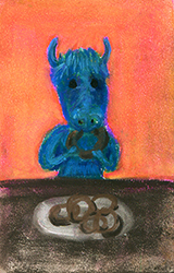 Blue Bull Eating Donuts.